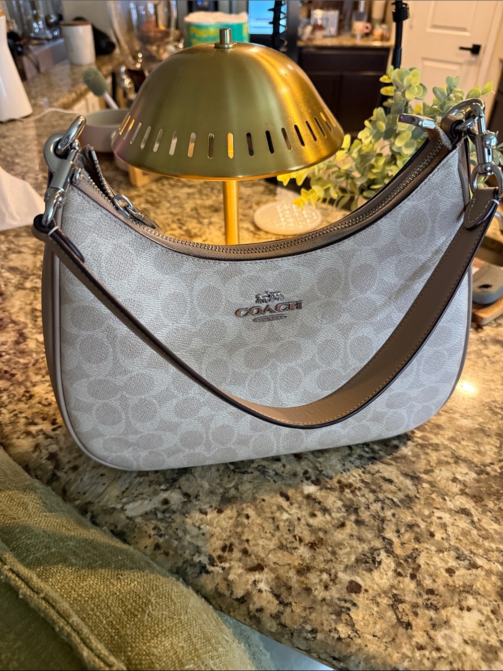Coach Signature Pebbled Shoulder Bag in Light Taupe - Picture 4 of 16